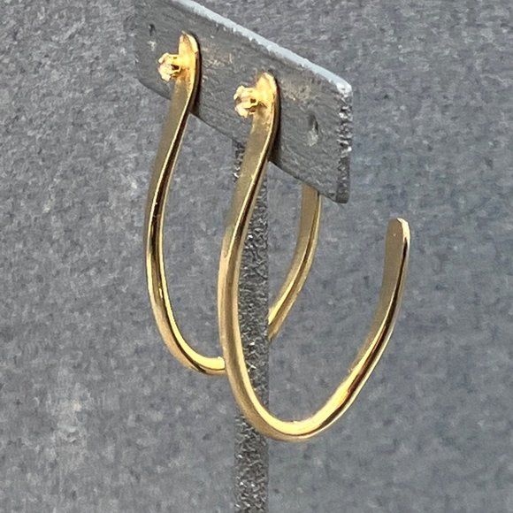 Pierced Open Hoop Earrings As Is  Gold Rhinestone Six Prong Curved Retro BoHo - Picture 1 of 7